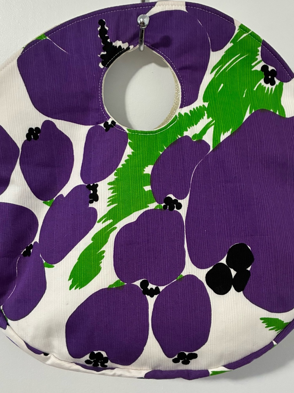 Purple Floral Round Tote with Cutout Handle